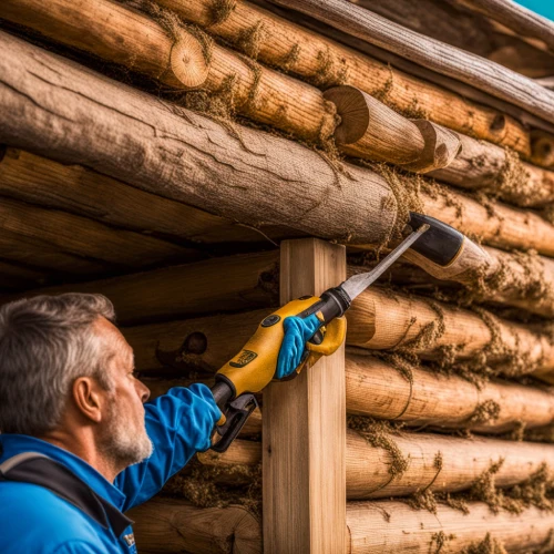inter crown caulking of a log house with moss